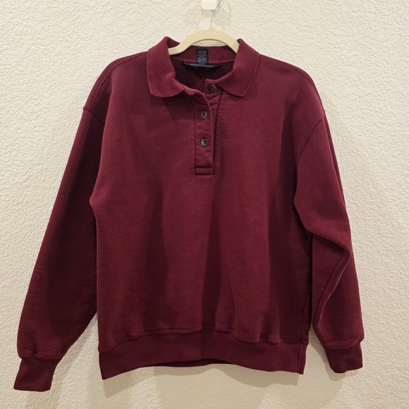 Lands' End Tops - VTG Lands End Polo Collar Sweatshirt Womens M 10-12 Burgundy Made in USA Preppy